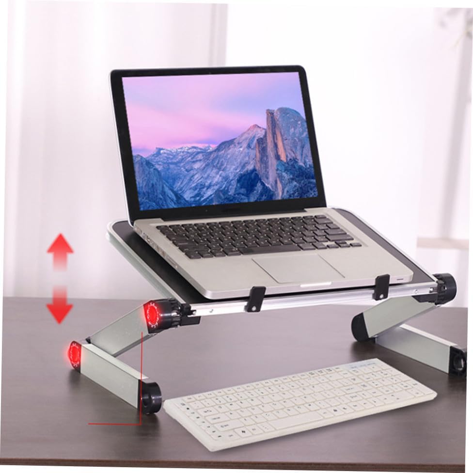 Housoutil Adjustable Height Laptop Stand Black Collapsible for Tablet Laptop Holder Ventilated Design Sturdy Sandblasted Aluminum Stand