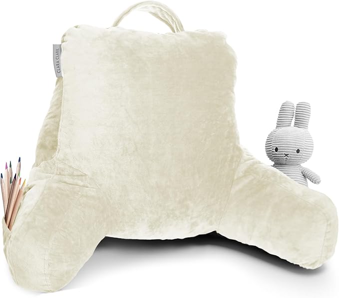 Clara Clark Reading Pillow for Kids & Teens with Shredded Memory Foam, Backrest Pillows for Reading, Watching, and Gaming, Use on The Couch, Bed, or Floor, Adjustable Support, Washable Cover Off White