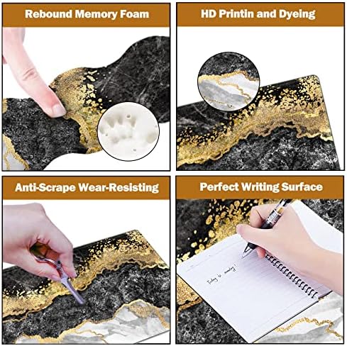 Upgraded Extended Gaming Mouse Pad, Keyboard Wrist Rest Pad, Wrist Support Mousepad Set, Artso Large Stable Rubber Base Stitched Edges, Multifunctional Desk Pad 35 x15.5 in, Black Grey Marble