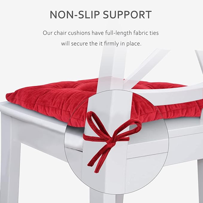 ELFJOY 4 Pack Chair Cushions for Dining Chairs Chair Pads Cushion for Kitchen Office Tufted Square Seat Cushion with Ties (16" Burgundy Velvet)