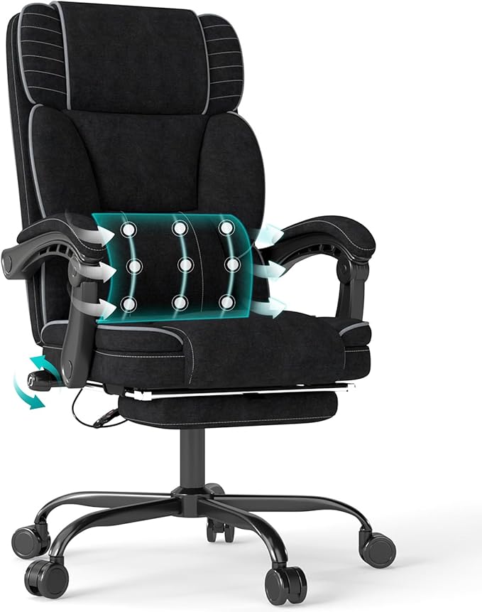Executive Office Chair with Footrest, Ergonomic Reclining Computer Desk Chair with Adjustable Lumbar Support, 360° Swivel, Breathable Fabric, 400lbs Capacity for Home & Office