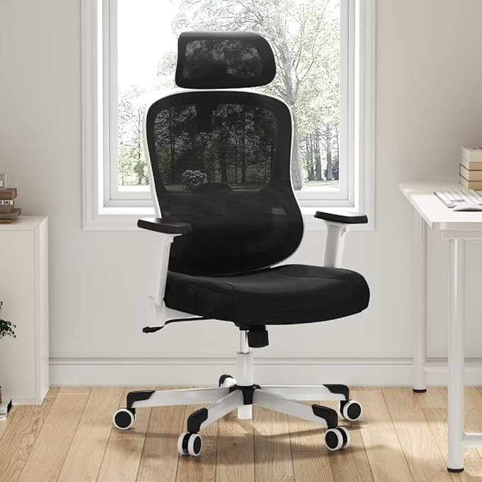 Ergonomic Office Chair Reclining Gaming Chair Adjustable Lumbar Support 6D Armrest Headrest Breathable Mesh Swivel Computer Chairs Home Task Desk Chair Wheels Coat Hanger Tilt Lock Cross Legged Chair