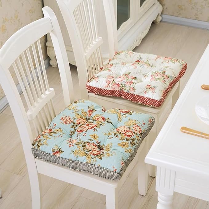 Boho Cotton Quilted Chair Cushion for Dining Chairs Non Slip Soft Comfortable Chair Pads with Ties Patchwork Printed Seat Cushion for Kitchen Chairs Office Chairs (Pattern G,16"x16")