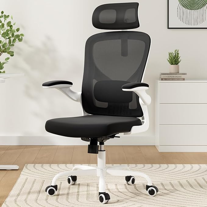 Breathable Mesh Elegance Office Chair, Modern Refined Office Chair with Adjustable Lumbar & Headrest, Minimalist Single Sofa Chairs for Home Office & Study, Black,White