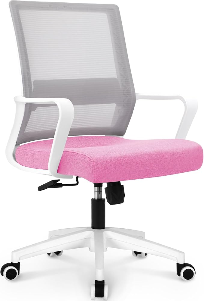 NEO CHAIR Office Desk Chair Gaming Computer Chair Ergonomic Mesh Mid Back with Rolling Wheels Lumbar Support Comfy Swivel Adjustable for Home (Pink)