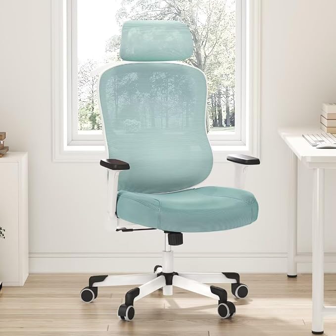 Ergonomic Office Chair Big Tall Reclining Gaming Chair Adjustable Lumbar Support 6D Armrest 6D Headrest Breathable Mesh Swivel Computer Chairs Home Task Desk Chair Wheels Coat Hanger Tilt Lock Blue