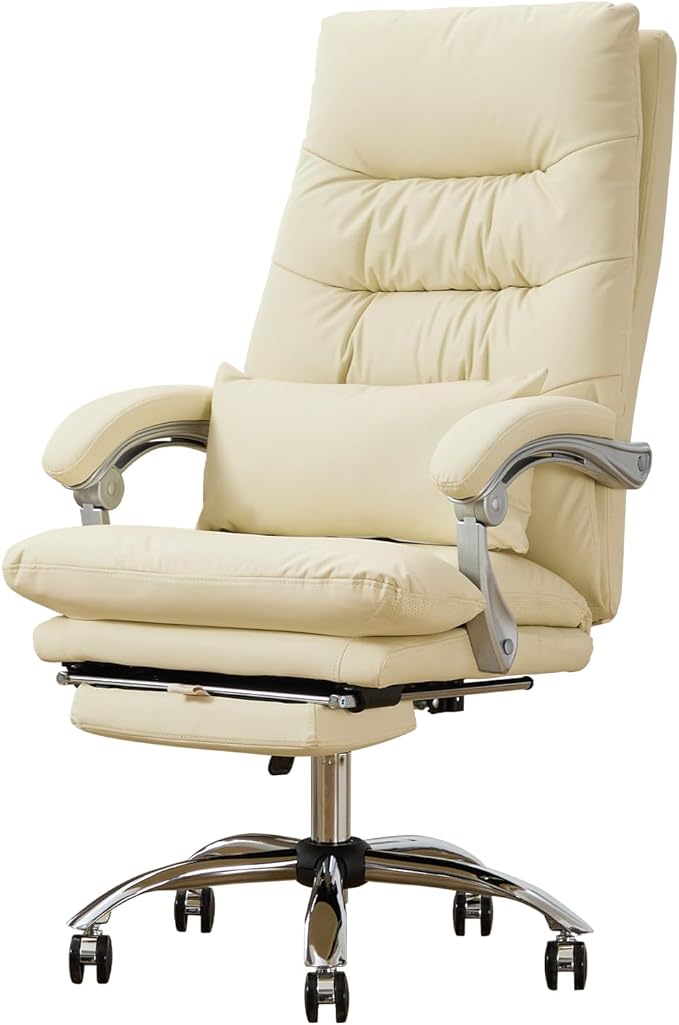 Office Chair with Foot Rest, High Back 155° Reclining, Leather Office Desk Computer Chair, Swivel Computer Desk Chair with Wheels
