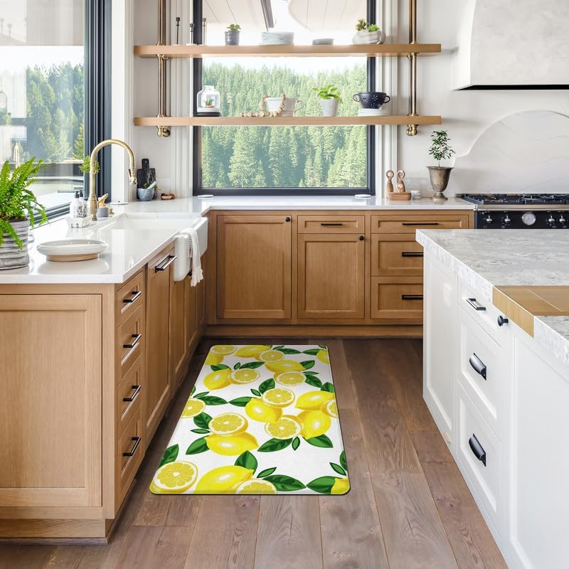 Lemon Kitchen Decor Kitchen Mat, Cushioned Anti Fatigue, Non-Slip
