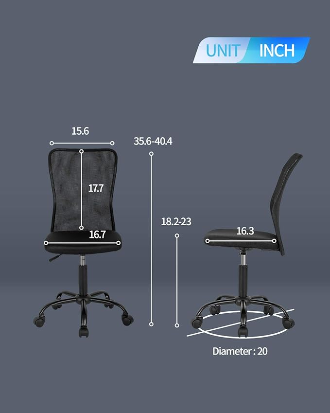 Ergonomic Office Mesh Support Modern Executive Mid Back Rolling Swivel Chair for Men&Women, Black (Home Office Desk Chair)