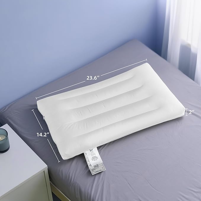 Flat Pillow - Ultra Thin & Adjustable Low Pillow for Side Back Stomach Sleepers, Relief Neck & Shoulder Pain, Customizable Support with Baffle Box Design to Hold Shape, Cotton Cover as Insert