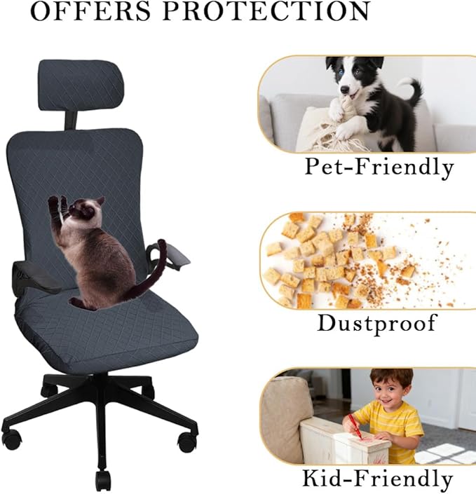 Ergonomic Office Chair Covers Set with Headrest Cover Stretch Desk Computer Chair and Headrest Slipcovers Washable Protector Slipcovers for Swivel Computer Chair 2 Pieces Dark Gray