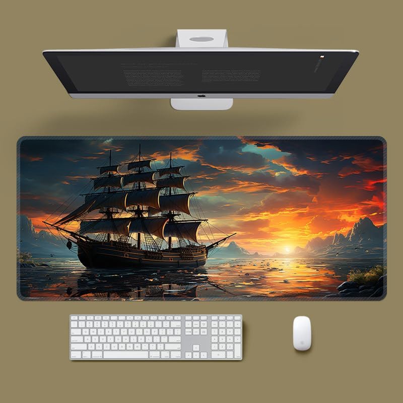Gaming Mouse Pad 31.5x11.8 inch XL Large Extended Mouse Pad, Big Mousepad Desk Mat for Computer with Non-Slip Rubber Base and Stitched Edge-Sailboat