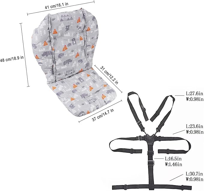 High Chair Pad, High Chair Cushion, seat Cushion, Breathable Pad, with Baby High Chair Seat Belt, 2 Pieces, Soft and Comfortable, Make The Baby More Comfortable (Grey Animal Pattern)