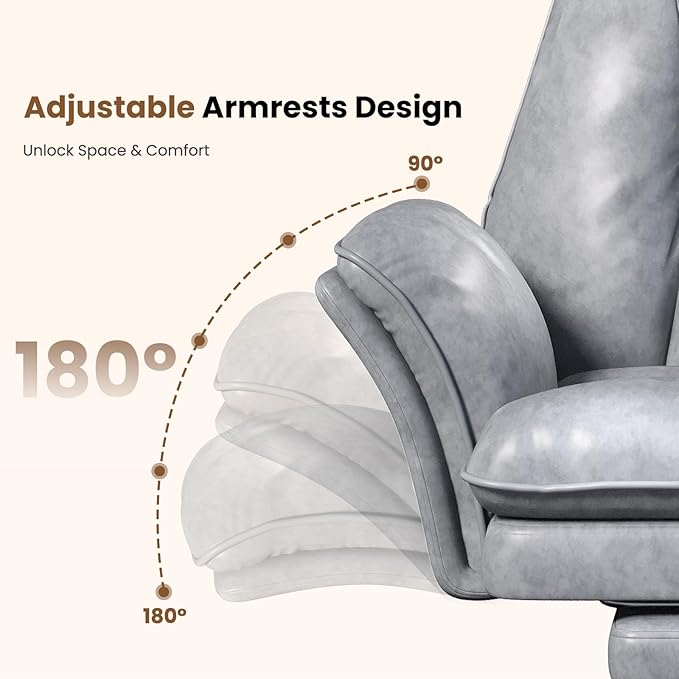 Big and Tall Office Chair, Flip Armrests for Pets & Cross Legged Sitting, Executive Ergonomic Computer Gaming Chair with Foot Rest, Premium Tech Fabric Wide Seat Reclining Desk Chair