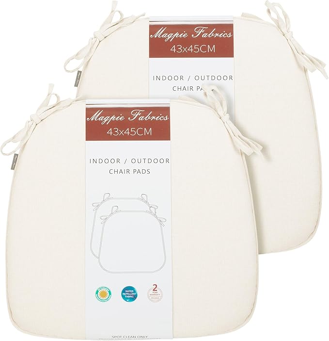Magpie Fabrics 17"x16"x2" U-Shape Chair Cushions with Ties 2 Count, Outdoor Indoor Waterproof All Weather Seat Pads Decoration for Patio Garden Dining Office - Cream Beige