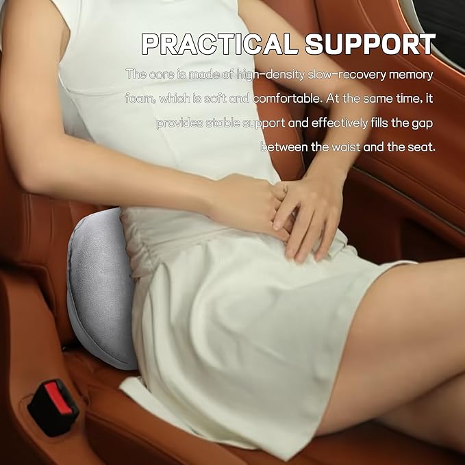 wuyaoyao Lumbar Support Pillow for Car, Memory Foam Auto Seat Lower Back Support Cushion for Back Pain Relief, Ergonomic Comfortable Driving Seat Lumbar Pillow, Universal Car Accessories (Gray)