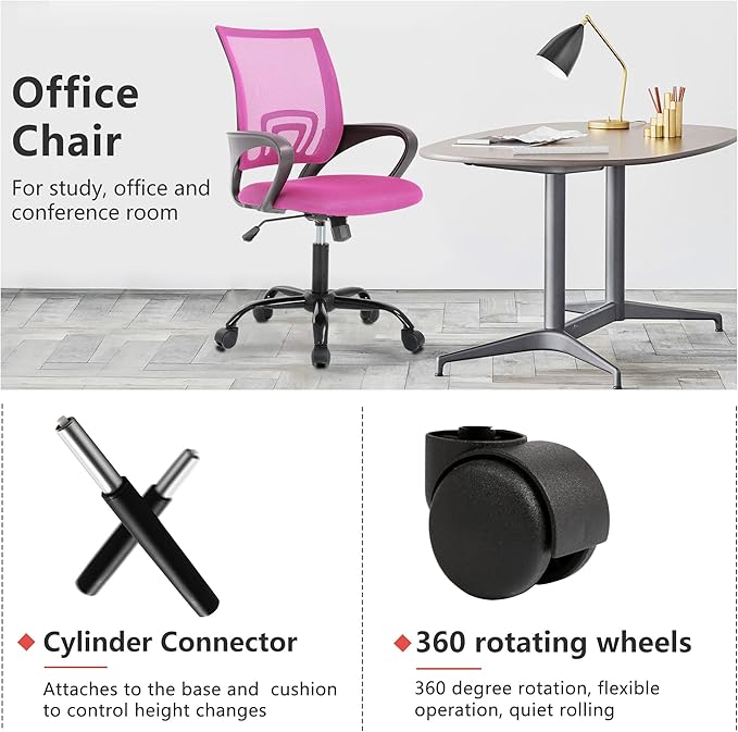 PayLessHere Office Computer Chair Ergonomic Cheap Desk Chair Adjustable Comfortable Mid Back Task Rolling Swivel with Lumbar Support for Home Office (Pack of 1, Pink)