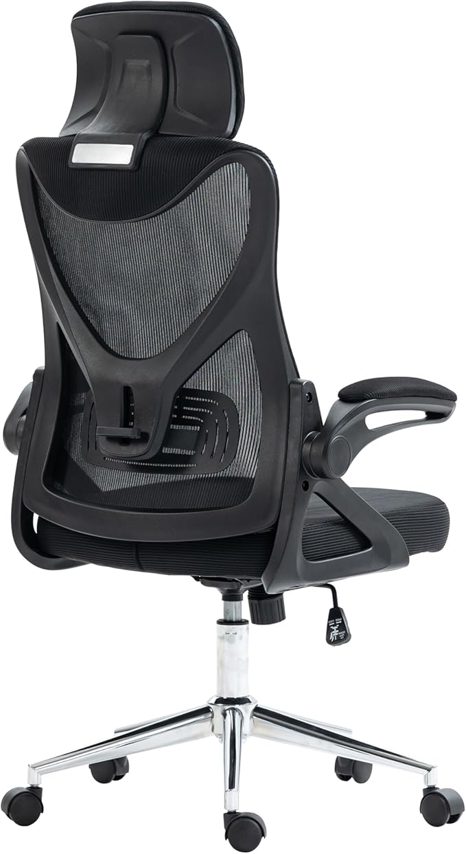 Ergonomic Office Chair with Adjustable Lumbar Support & Headrest, Height Adjustable High Back Mesh Desk Chair with Wheels and Flip Up Arms, Black