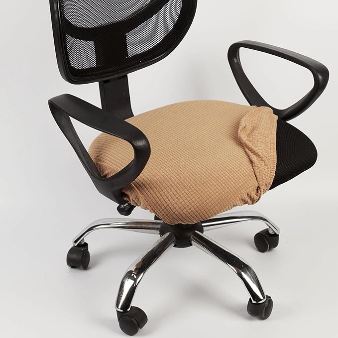 Melaluxe Stretch Jacquard Office Chair Cover, Removable Washable Desk Chair Cover Rotating Chair Seat Slipcover, Light Coffee
