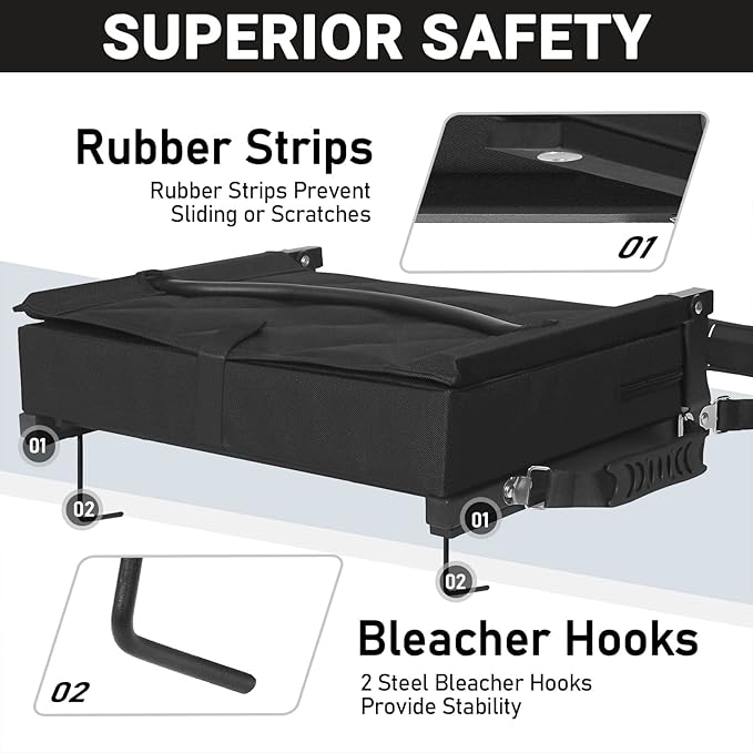 Sheenive Stadium Seats for Bleachers with Back Support 2 Pack, 13.5" Extra Deep, 2.8" Cushion, 380LB Each, Set of 2 Padded Folding Bleacher Chairs for Football Baseball Sports Events