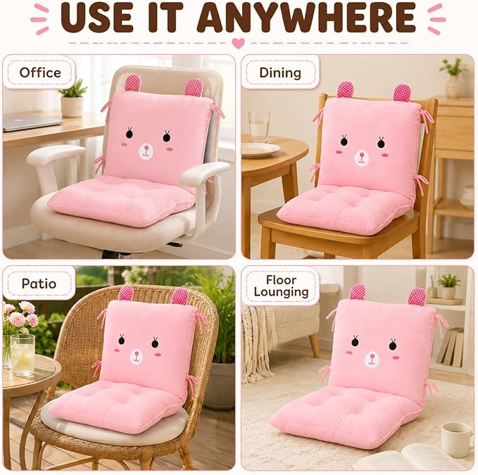 ChezMax Chair Cushion Plush Seat Cushion Back Cushion with Ties Thickened Desk Chair Pads Cartoon Waist Pillow Cushion Decor for Chair Car Office Patio Wheelchair Cartoon Rabbit
