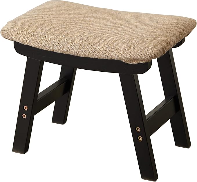 Kitsanery Foot Stool,Ottoman,Bamboo Small Sofa Foot Rest Under Desk,Extra Seating for Living Room, Bedroom and Kitchen (Black Stool Legs - Beige Surface)