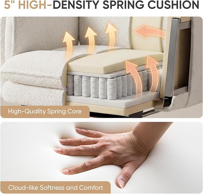 Big and Tall Office Chair with Flip Armrests, Cross Legged Office Chair with Storage Pockets, Comfortable Reclining Computer Chair with Foot Rest, Wide Home Desk Chair, Teddy Fleece, Cream