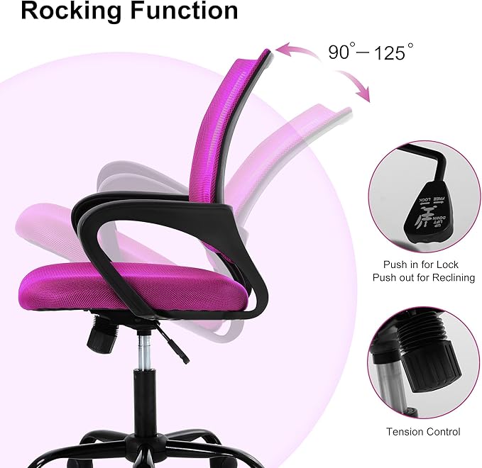 Computer Desk Chair,Work Chairs for Home Office,Ergonomic Office Chair with Lumbar Support,Mesh Office Chair with Arm and Wide Comfortable Seat,Adjustable Rolling Office Chair,Pink