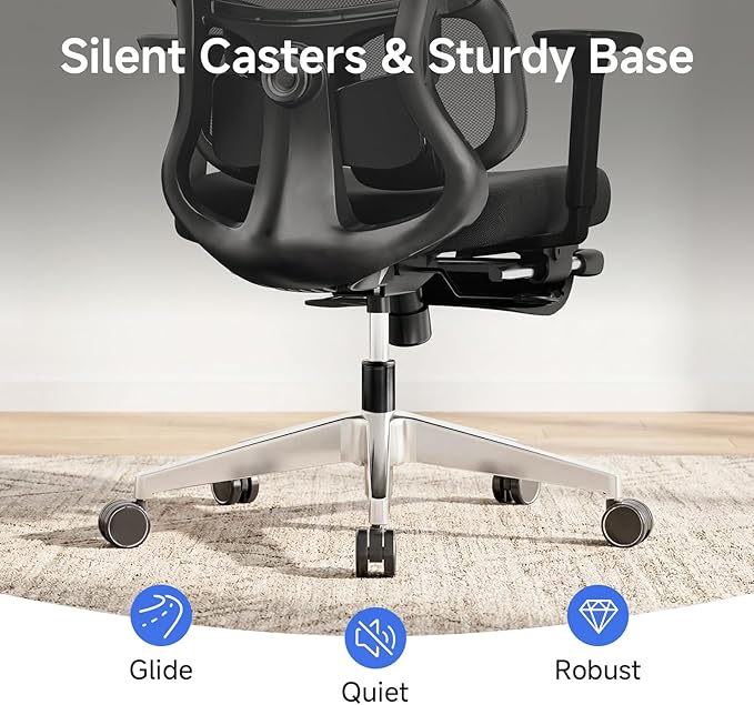 Ergonomic Office Chair with Footrest, 4D Armrests & Dynamic Lumbar Support, High Back Mesh Desk Chair with Adjustable Headrest, Reclining Computer Chair 380lbs for Long Hours (Black)