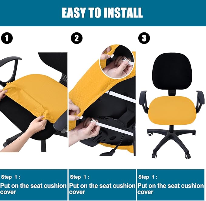 Smiry Stretch Jacquard Office Computer Chair Seat Covers, Removable Washable Anti-dust Desk Chair Seat Cushion Protectors - Mustard Yellow