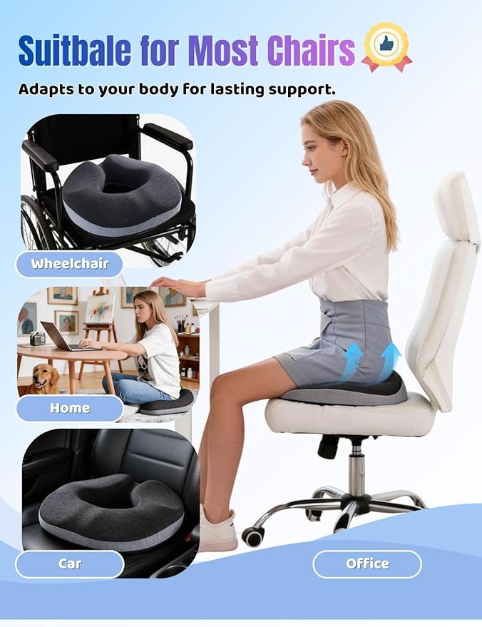 Donut Pillow for Tailbone Pain,Memory Foam Hemorrhoids Pillow for Sciatica Pain,Relief Ergonomic Donut Seat Cushion for Office Chair,Car,Wheelchair,Pregnancy,Coccyx and Washable Cover Pink