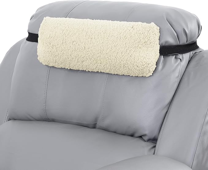 HOMBYS Sherpa Fleece Lumbar Support Pillow with Headrest, Foam Recliner Chair Cushion for Back Pain, Big High Back Support with Chair Headrest for Elderly (Beige)