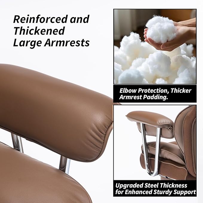 Efomao Big and Tall Office Chair 400lbs – High Back Executive Chair with Swivel Base, PU Leather Upholstery, Lumbar Pillow, Padded Armrests, and Rolling Wheels,Brown Computer Chair