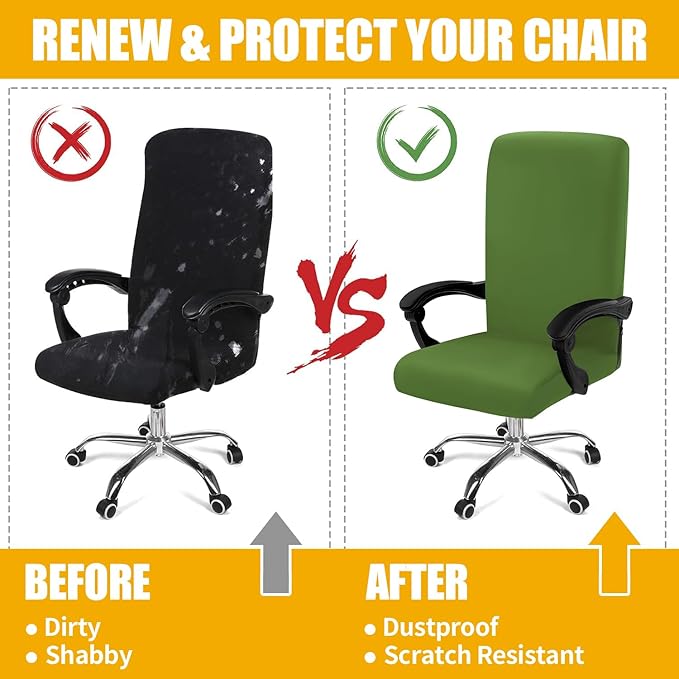 Smiry Stretch Printed Office Computer Chair Covers, Universal Desk Rotating Chair Slipcovers Removable Washable, Soft Fit Anti-Dust Spandex Protector Cover with Zipper, Olive Green