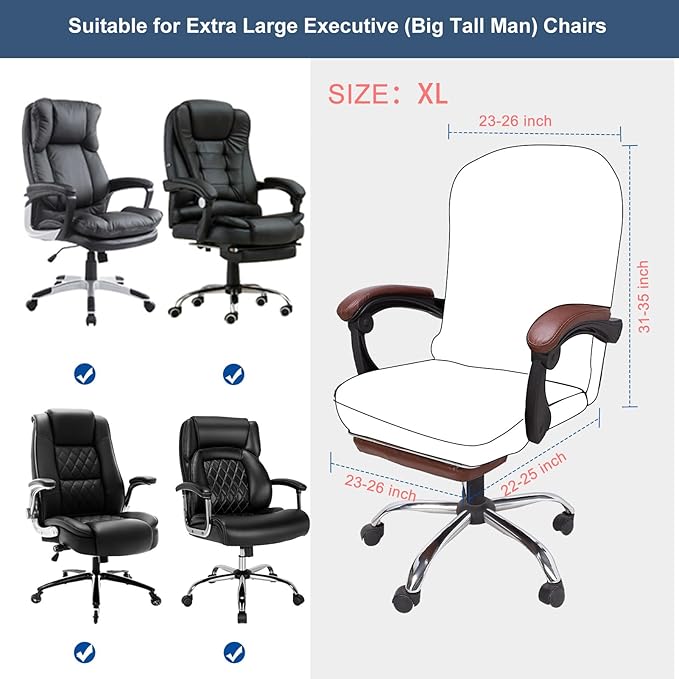 NeColorLife Stretchable Office Chair Cover with Armrest Covers - Zippered High Back Seat Cover for Extra Large Executive Desk Chairs,Big Tall Man (X-Large Size, Black)