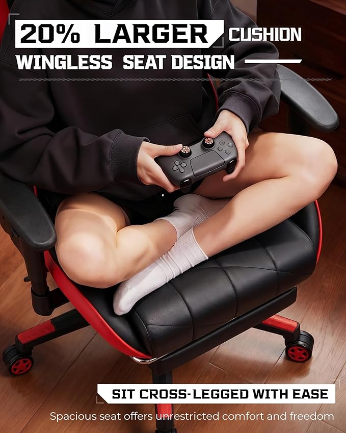 GTPLAYER Gaming Chair, Big and Tall Video Game Chair with High Back PU Leather, Home Office Ergonomic Computer Chair with Footrest, Adjustable Height, 360° Swivel Wheels for Adults and Teens