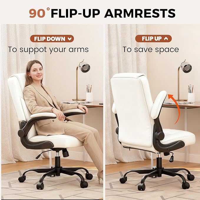 COMHOMA Leather Office Chair Ergonomic Computer Gaming Chair with Comfy Back Support, Executive Mid-Back,Small Gmaing Chair with Adjustable Armrests, for Short People Use, Rolling Swivel for Adults