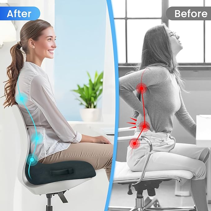 CushZone Seat Cushion, Memory Foam Office Chair Seat Cushion for Office Chairs/Car/Long Trip/Desk Chair/Gaming, Large Size for Sciatica & Hip & Tailbone Pain Relief, Sciatica Support (Deep Green)