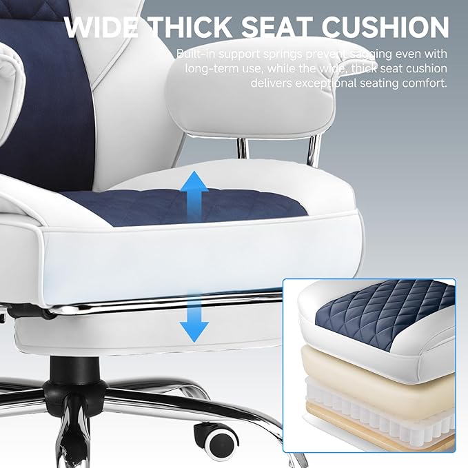 GTPLAYER Gaming Chair,Office Chair with Pocket Spring Lumbar Support, Ergonomic Comfortable Wide Office Desk Computer Chair with Outward Fixed Soft Armrests and Footrest (Fabric, Light Blue & White)
