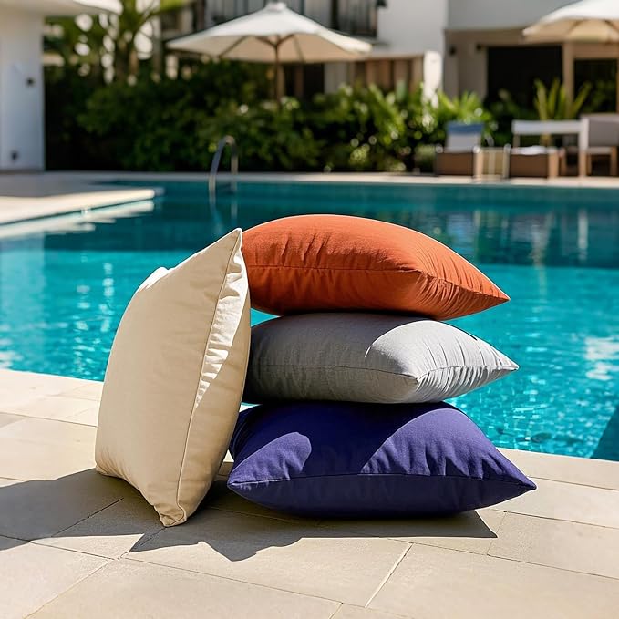 Premium 16x16 Inch Outdoor Throw Pillows Set of 2–Fabric with 1500-Hour Color Fastness Waterproof TPU Inner Lining Decorative and Durable for Patio Garden and Indoor Use, Gray