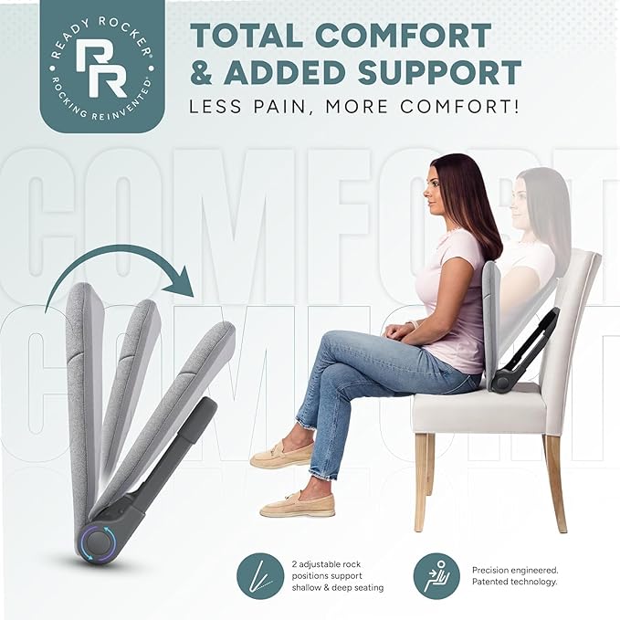 READY ROCKER Ultra| Adjustable Ergonomic Portable Rocker | Back Pain Relief & Relaxation | Back & Lumbar Support for Chair | Lightweight & Portable | 4.0 Model (Slate)