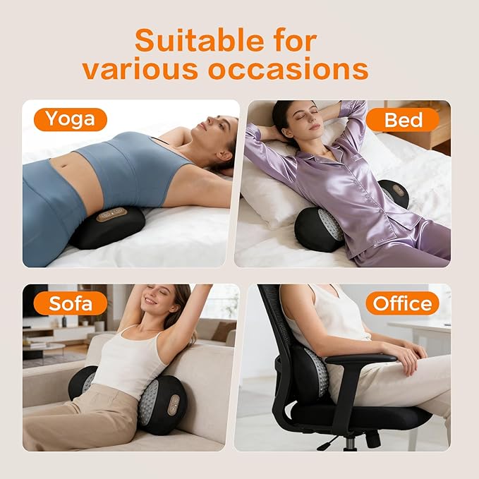 3-in-1 Electric Lumbar Support Pillow for Bed and Chair, Triple Fusion Back Massager with Heat, Vibration & Traction, Designed for Lower Back Comfort and Spine Support