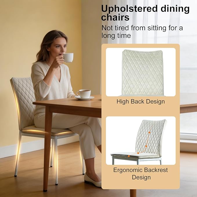 Lightdot Dining Chairs Set of 2, Accent Parsons Diner Chair Upholstered Fabric Stylish Kitchen Chairs with Metal Legs and Padded Seat for Dining Room, Vanity, Living Room, Bedroom Office,Beige