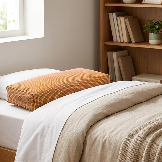 Adjustable Buckwheat Hull Pillow for Neck Pain Relief (21x8x4) Natural Cooling Cervical Support Camping Pillow for Side & Back Sleepers with Night Sweats (xiaoge Orange)