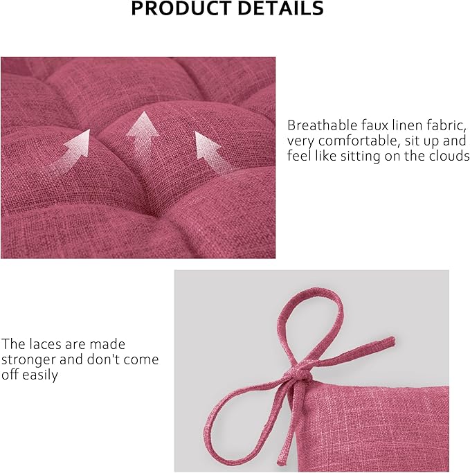 ELFJOY Rocking Chair Cushion Large Rocking Chair Pads with Ties Premium Linen High Back and Seat Cushion 2 Piece Set (Linen Rose Red)