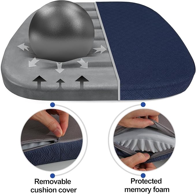 BUYUE Luxury Memory Foam Chair Cushions 6 Pack, Jacquard 16" U-Shape Comfortable Dining Chair Pads, Removable Slip Resistant Kitchen Chair Seat Cushions (Set of 6, Navy Blue)