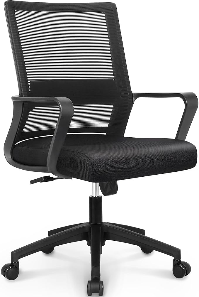 NEO CHAIR Office Desk Chair Gaming Computer Chair Ergonomic Mesh Mid Back with Rolling Wheels Lumbar Support Comfy Swivel Adjustable for Home (Black)