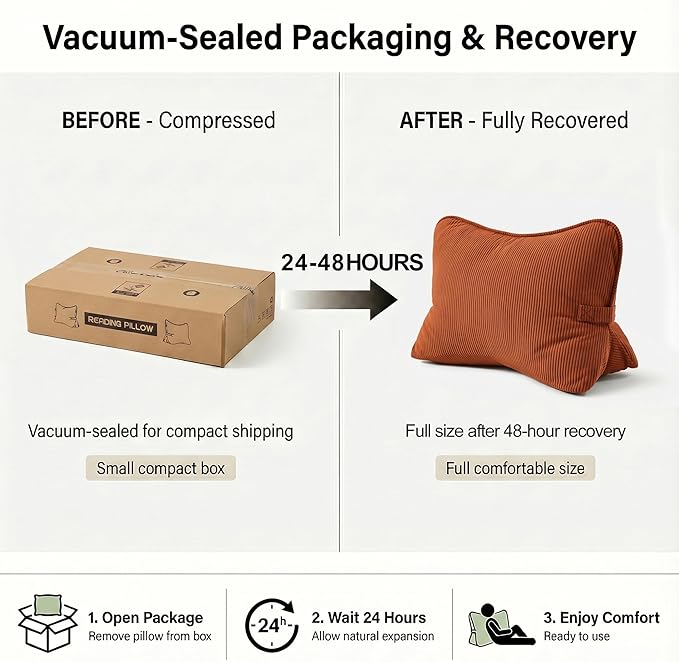 Pat. Pend. Corduroy Back Support Pillow for Bed Sitting and Headboard Support, Lumbar Cushion for Relaxing and Watching TV, Triangle Backrest Pillow, Brick Red