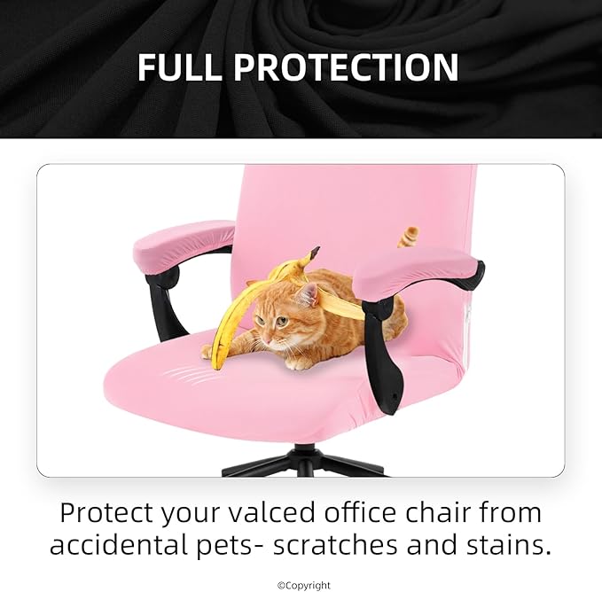 Stretch Computer Office Chair Cover with Armrest Covers Durable Zipper Universal Washable Removable Spandex Rotating Boss Chair Slipcovers Anti-dust Soft Desk Chair Seat Protector, Pink