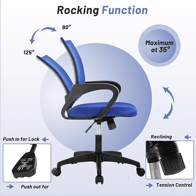 Office Chair,Mesh Office Chair with Arm and Wide Comfortable Seat,Ergonomic Desk Chair with Lumbar Support,Work Chairs for Home Office,Adjustable Rolling Office Chair,Blue